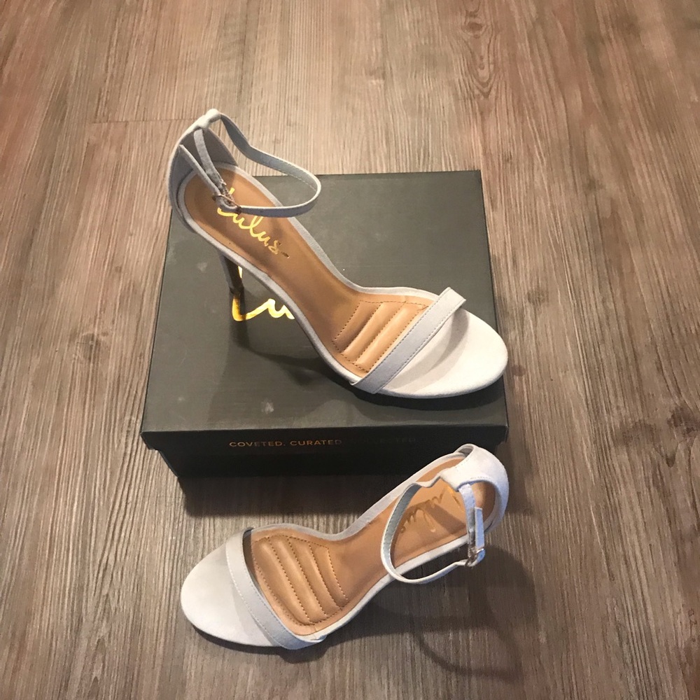Never worn Loveliness Grey Suede Ankle Strap Heels